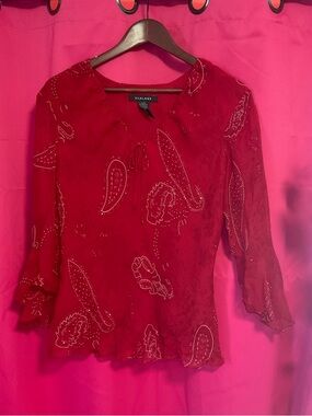 SilkLand Vibrant Red Paisley Blouse